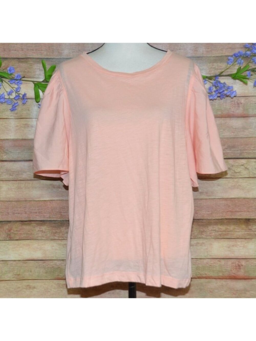 Ann Taylor LOFT Pull Over Short Bell Sleeve Light Apricot Cotton Top Size XL